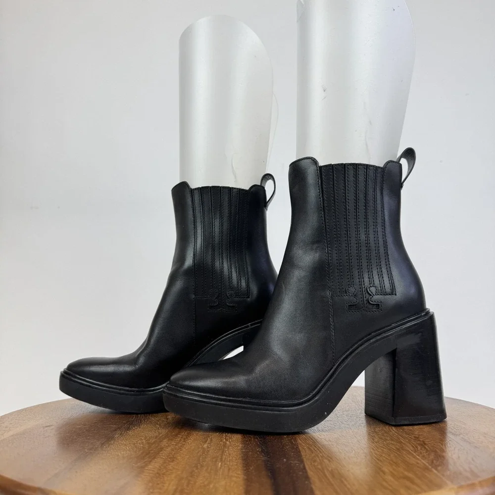 Womens Tory Burch T Chelsea Black Casual High Heeled Ankle Booties Size 6‎ M GUC